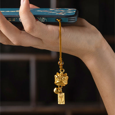 Buddha Stones Dancing Lion Auspicious Ruyi Safe Peace Rich Copper Wealth Phone Hanging Decoration Phone Hanging Decoration BS 16