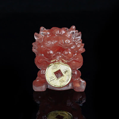 Buddha Stones Handmade Cute PiXiu Gold Coin Crystal Fengshui Energy Wealth Fortune Home Decoration Decorations BS Watermelon Crystal