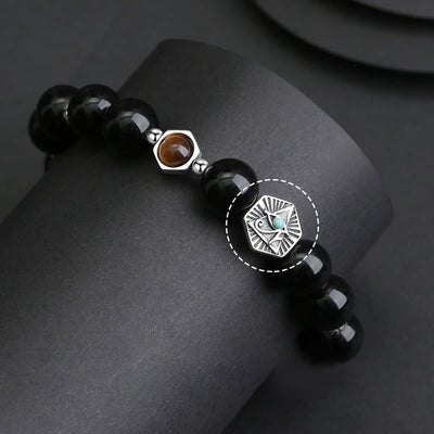 Foviel 925 Sterling Silver Black Obsidian Tiger Eye Eye of Providence Purification Bracelet