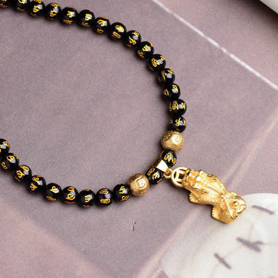 Buddha Stones FengShui Obsidian PiXiu Wealth Necklace Necklace BS 1