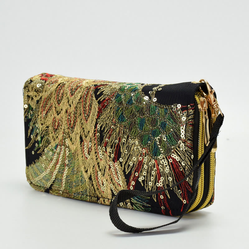 Foviel Peacock Double-sided Embroidery Cash Holder Wallet Shopping Purse