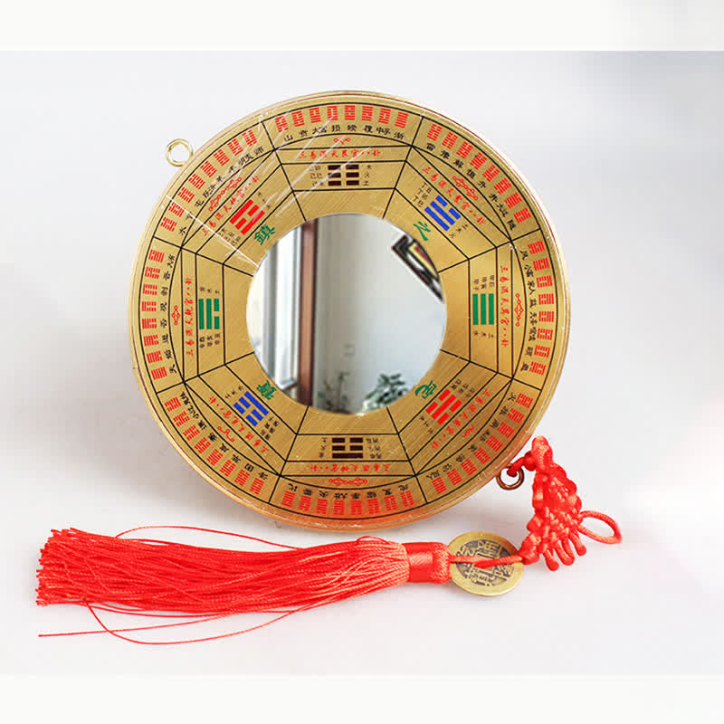 Buddha Stones Feng Shui Bagua Map Copper Coin Chinese Knotting Balance Energy Map Bagua Map BS 16cm Nine Palaces Bagua Map Concave Mirror