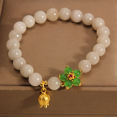 Buddha Stones Natural Jade Green Flower Lily Of The Valley Luck Bracelet Bracelet BS 3