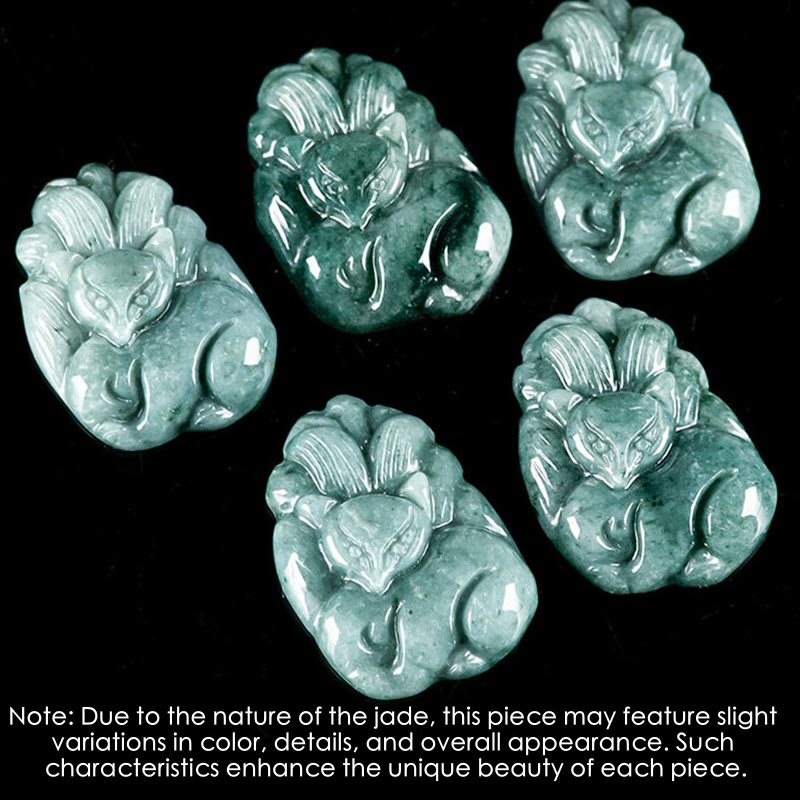 Buddha Stones Natural Green Jade Nine-Tailed Fox Engraved Prosperity Necklace Pendant Necklaces & Pendants BS 4