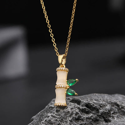 Buddha Stones 18K Gold Plated Chalcedony Bamboo Rhinestones Harmony Necklace Pendant Necklaces & Pendants BS Chalcedony(Positive♥Harmony)