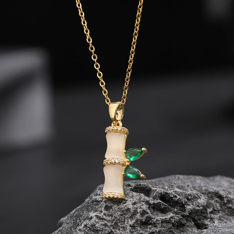 Buddha Stones 18K Gold Plated Chalcedony Bamboo Rhinestones Harmony Necklace Pendant Necklaces & Pendants BS Chalcedony(Positive♥Harmony)