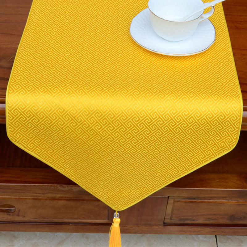Buddha Stones Prayer Altar Flower Vajra Dragon Pattern Tibetan Auspicious Symbols Tassels Jacquard Table Runner Prayer Altar BS 17