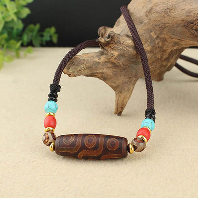 Buddha Stones Tibetan Nine-Eye Dzi Bead Three-eyed Dzi Bead Protection String Necklaces Pendant Necklaces & Pendants BS 3