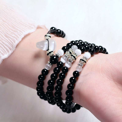Buddha Stones Black Onyx White Crystal Bead Meditation Bracelet Bracelet BS 2