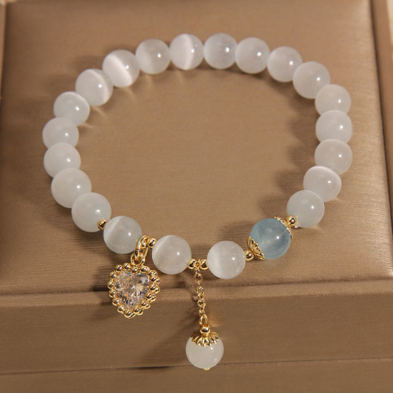 Buddha Stones Cat's Eye Crystal Heart Zircon Charm Peace Love Bracelet Bracelet BS 3