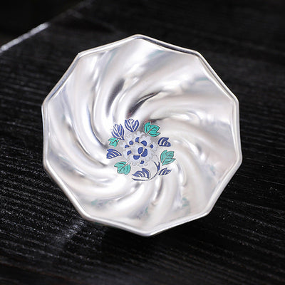 Buddha Stones 999 Sterling Silver Gilding Chrysanthemum Flowers Ceramic Teacup Kung Fu Tea Cup Cup BS 8
