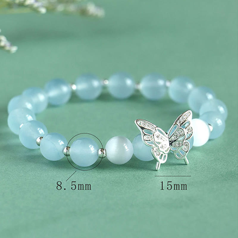 Buddha Stones Blue Chalcedony Pink Crystal Purple Chalcedony Butterfly Energy Bracelet 3