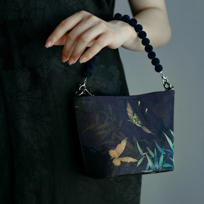Buddha Stones Small Bamboo Leaves Butterfly Peony Flowers Magpie Metal Chain Crossbody Bag Shoulder Bag Handbag Handbags BS 2