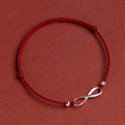 Buddhastoneshop 925 Sterling Silver Endless Knot Protection Luck Red String Bracelet Anklet