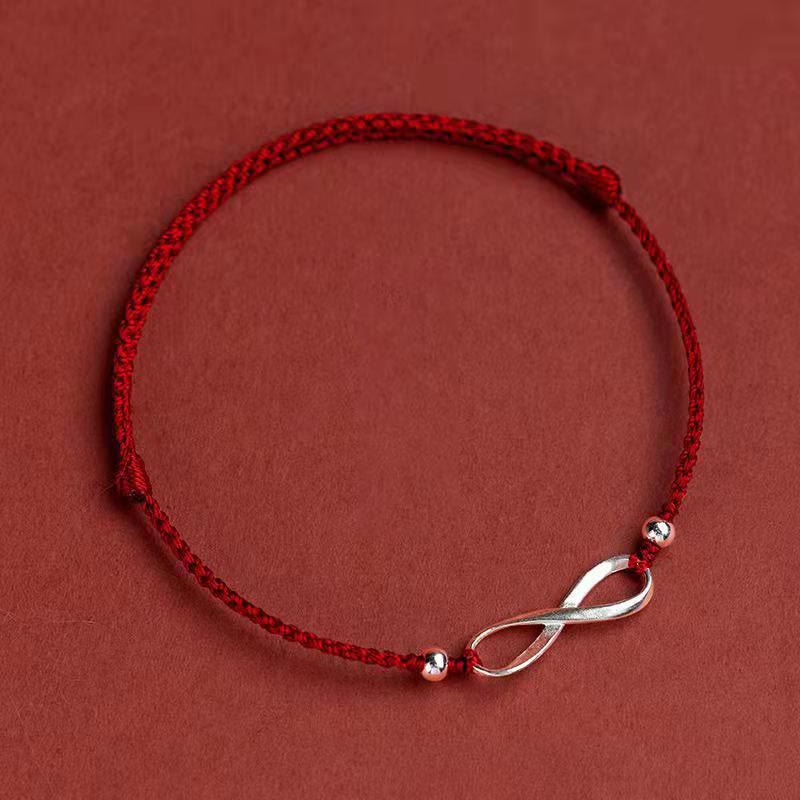 Buddhastoneshop 925 Sterling Silver Endless Knot Protection Luck Red String Bracelet Anklet