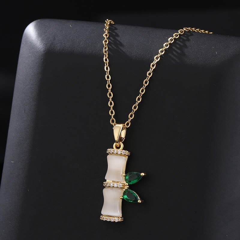 Buddha Stones 18K Gold Plated Chalcedony Bamboo Rhinestones Harmony Necklace Pendant Necklaces & Pendants BS 4