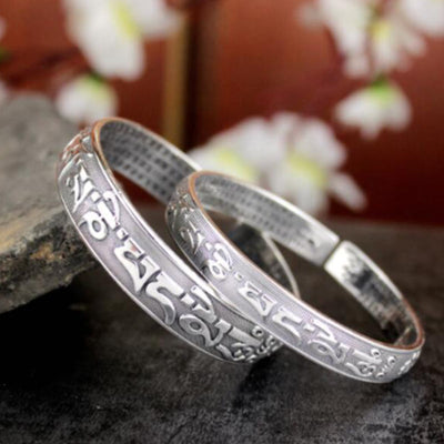 Buddhastoneshop Tibetan Sanskrit White Copper Meditation Prayer Bracelet Bangle
