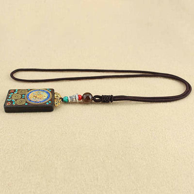 Buddha Stones Tibet God of Wealth Thangka Ebony Peace Necklace Pendant Necklaces & Pendants BS 6