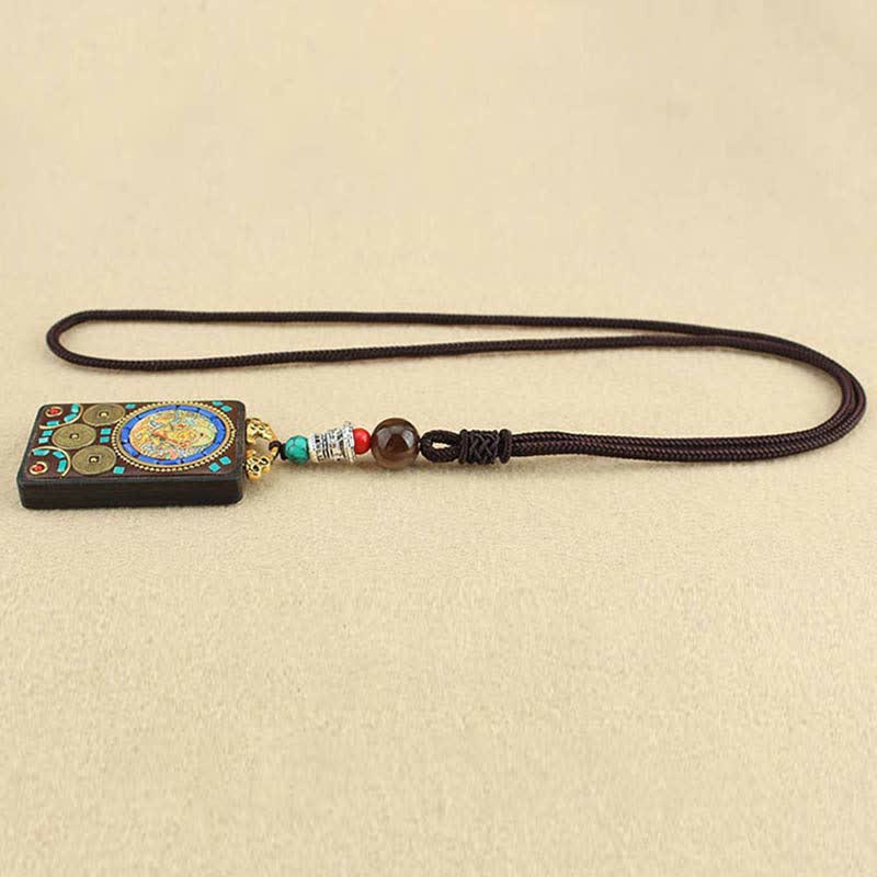 Buddha Stones Tibet God of Wealth Thangka Ebony Peace Necklace Pendant Necklaces & Pendants BS 6