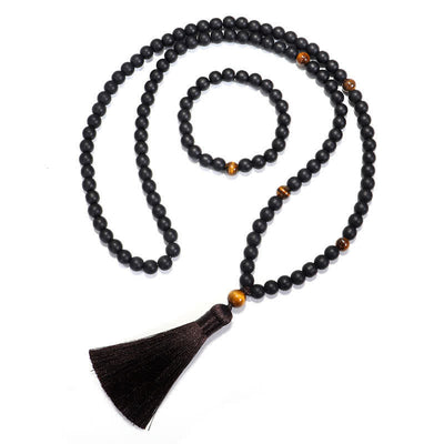 Buddha Stones 108 Mala Beads Frosted Stone Tiger Eye Balance Bracelet Necklace Pendant Bracelet Necklaces & Pendants BS 9