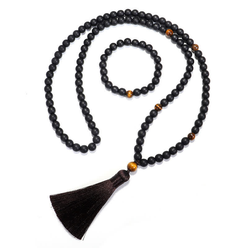 Buddha Stones 108 Mala Beads Frosted Stone Tiger Eye Balance Bracelet Necklace Pendant Bracelet Necklaces & Pendants BS 9