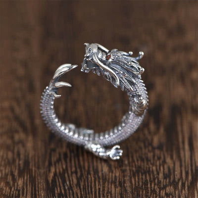 Foviel 925 Sterling Silver Dragon Luck Protection Ring
