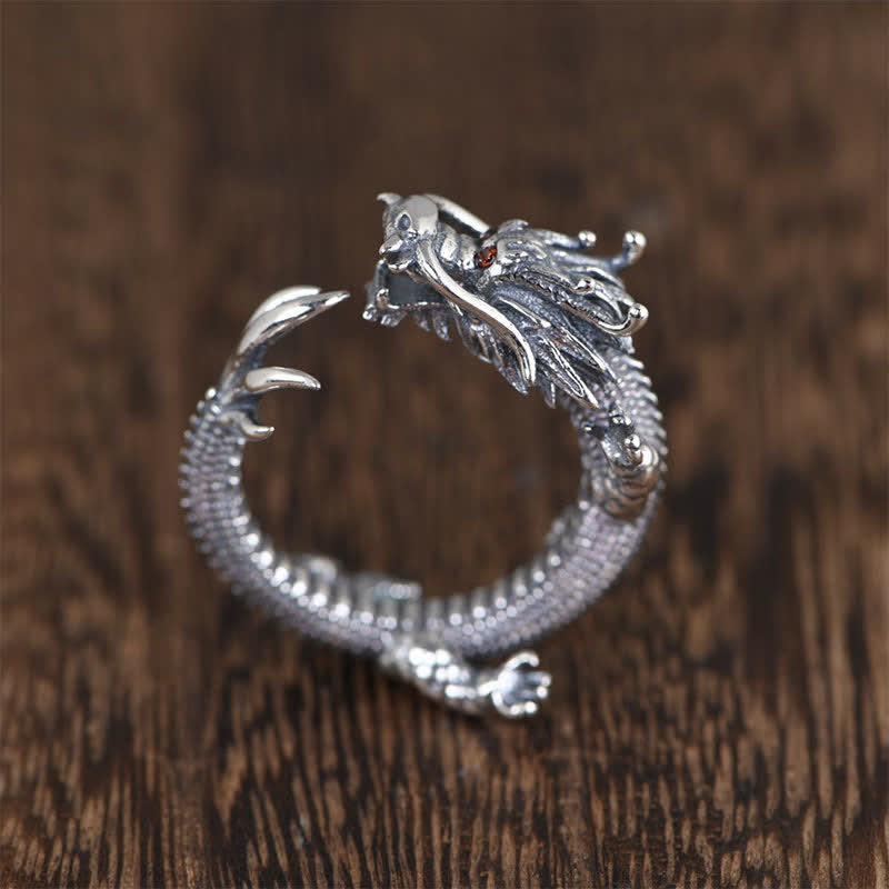 Foviel 925 Sterling Silver Dragon Luck Protection Ring