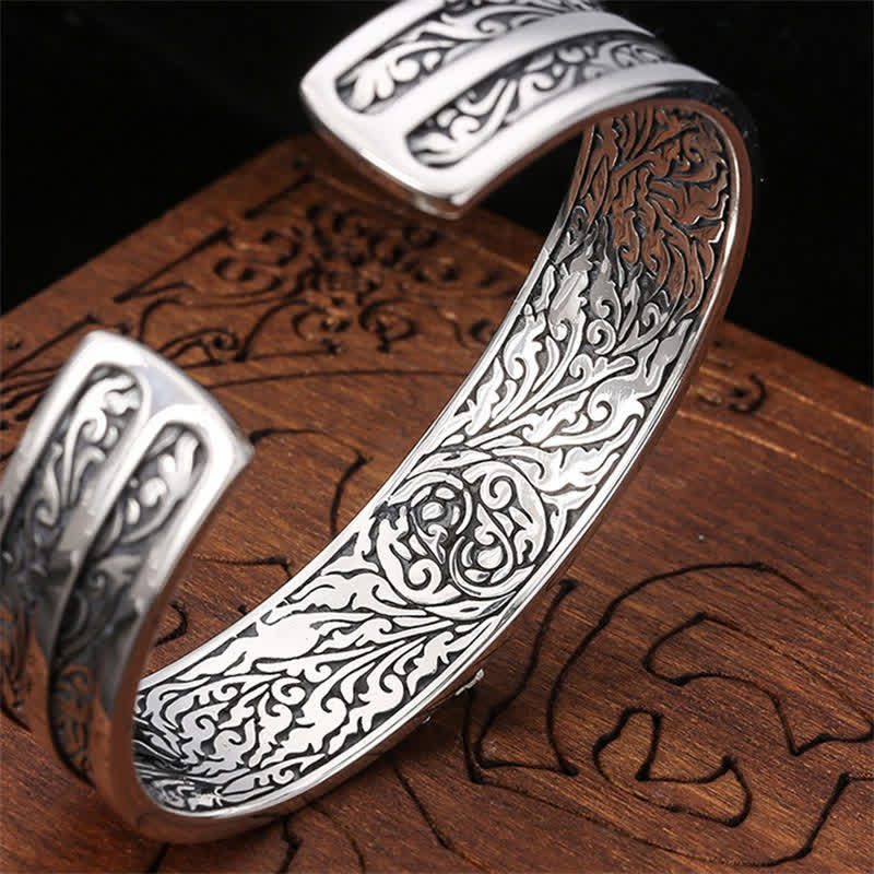 Bracelet jonc Foviel en argent sterling 925 gravé du Vajra Dorje, symbole de puissance spirituelle