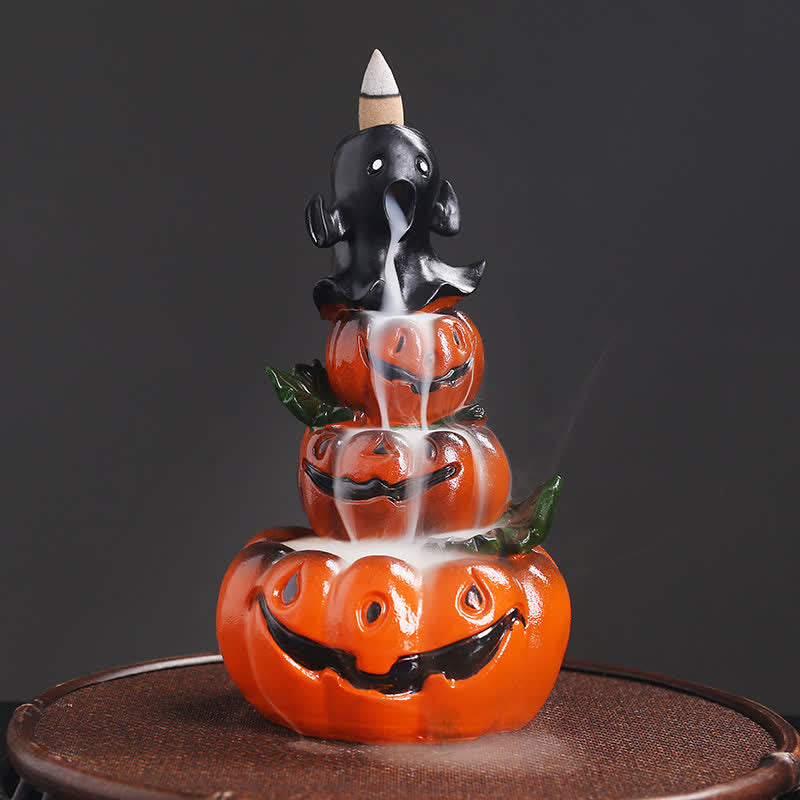 Buddha Stones Halloween Pumpkins Ghost Resin Backflow Smoke Fountain Incense Burner Decoration Incense Burner BS Halloween Pumpkin