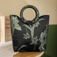 Buddha Stones Black Green Orchids Print Vintage Handbag Handbags BS Green Orchids 20*8.5*23cm