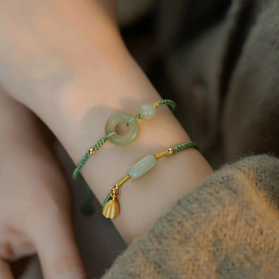 Buddha Stones Lotus Jade Peace Buckle Bead Luck Happiness Charm String Bracelet Bracelet BS 4