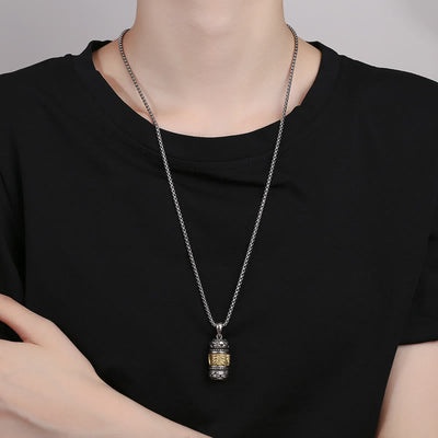 Buddha Stones Tibet Om Mani Padme Hum Carved Wisdom Purity Chain Leather Rope Necklace Pendant Necklaces & Pendants BS 2