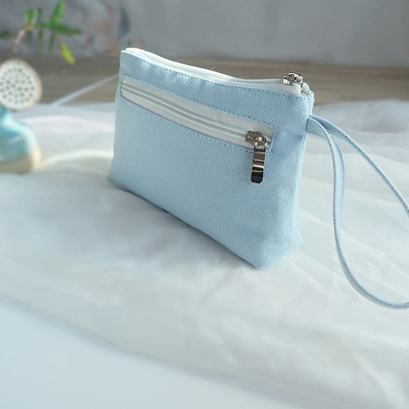 Buddha Stones Small Flower Plum Cherry Crane Peach Blossom Embroidery Canvas Wallet Shopping Purse Purse BS 11