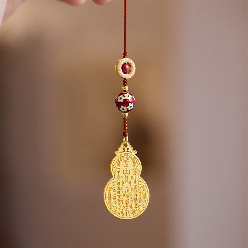Buddha Stones Wu Lou Gourd Fu Character Tai Sui Amulet Fortune Phone Hanging Decoration Key Chain Hanging Decoration BS Gourd Cinnabar White Phone Hanging Decoration
