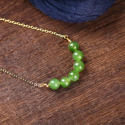 Buddha Stones 14k Gold Plated Hetian Cyan Jade Beaded Luck Necklace Pendant Necklaces & Pendants BS 1