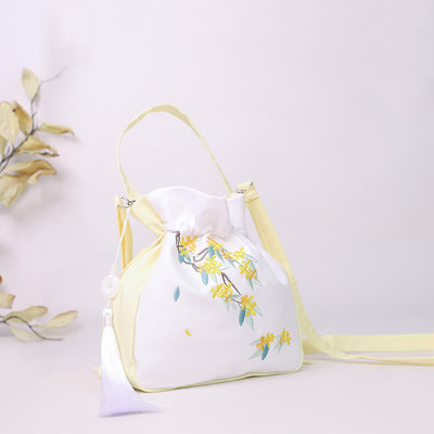 Buddha Stones Embroidered Osmanthus Peony Grape Cat Cotton Linen Tote Crossbody Bag Shoulder Bag Handbag Crossbody Bag BS 1