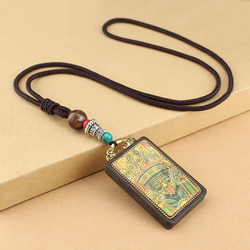 Buddha Stones Tibet God of Wealth Thangka Ebony Peace Necklace Pendant Necklaces & Pendants BS Zakiram Goddess of Wealth