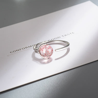 Buddha Stones Pink Crystal Soothing Rotation Ring Ring BS 8