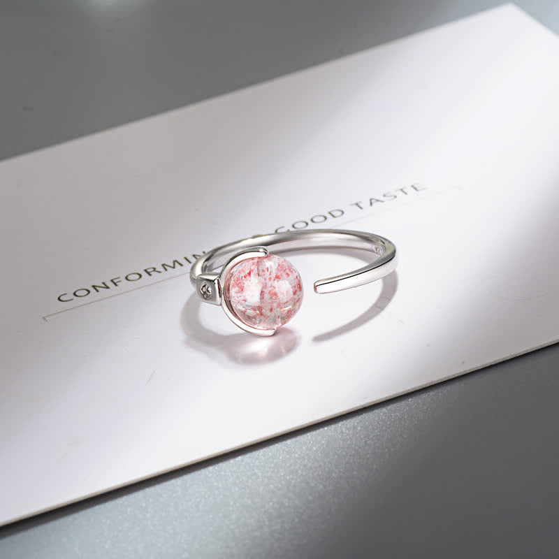 Buddha Stones Pink Crystal Soothing Rotation Ring Ring BS 8