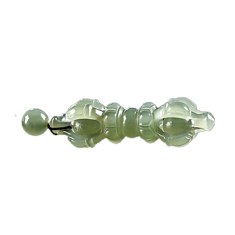 Buddha Stones Tibetan Natural Hetian Cyan Jade White Jade Dorje Vajra Engraved Success Necklace Pendant Necklaces & Pendants BS 9