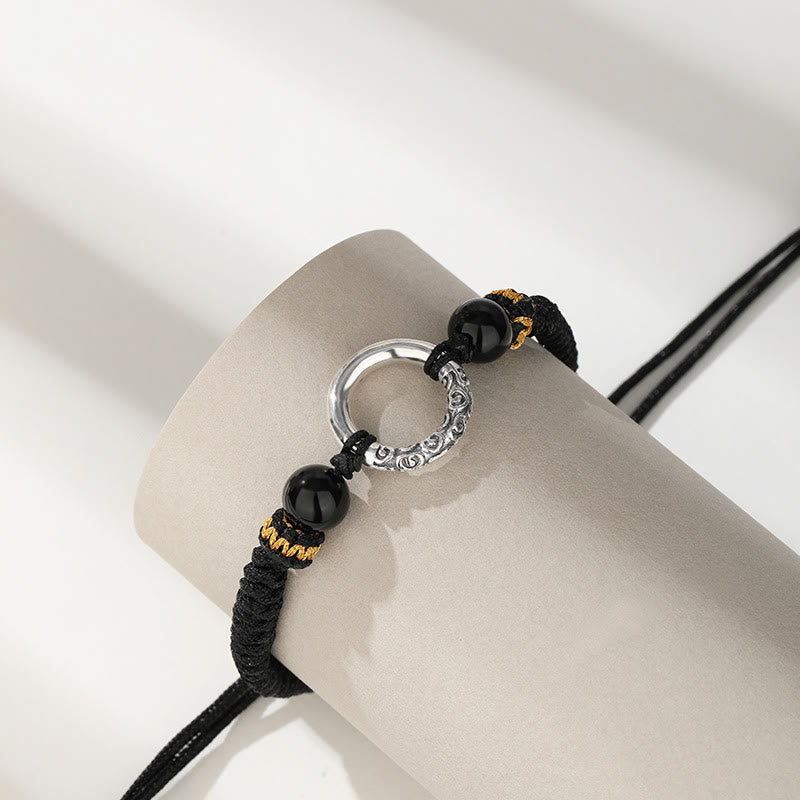 Buddha Stones 925 Sterling Silver Peace Buckle Auspicious Clouds Fortune Braided Bracelet Bracelet BS 2