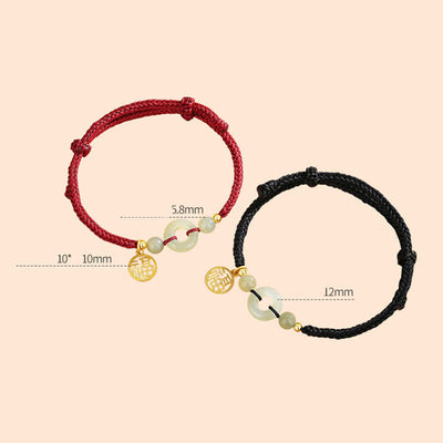 Buddha Stones 925 Sterling Silver Hetian Jade Peace Buckle Fu Character Charm Abundance Bracelet Bracelet BS 7