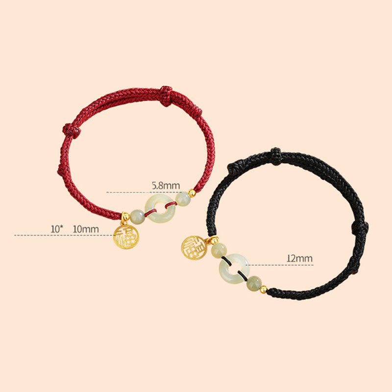 Buddha Stones 925 Sterling Silver Hetian Jade Peace Buckle Fu Character Charm Abundance Bracelet Bracelet BS 7