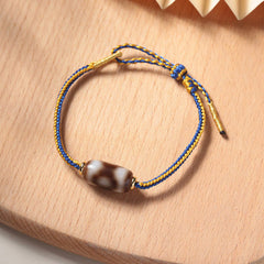 Buddha Stones Tibetan Three-eyed Dzi Bead Luck Happiness Bracelet Bracelet BS Three-eyed Dzi Bead(Wrist Circumference 14-18cm)