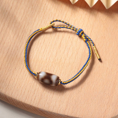 Buddha Stones Tibetan Three-eyed Dzi Bead Luck Happiness Bracelet Bracelet BS Three-eyed Dzi Bead(Wrist Circumference 14-18cm)