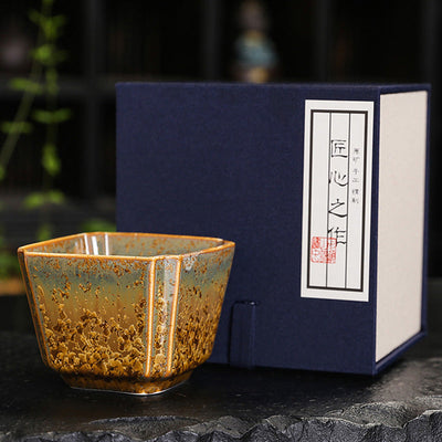 Buddha Stones Colorful Brown Ceramic Teacup Kung Fu Tea Cup Bowl Cup BS 7.4cm*5.7cm*150ml With Gift Box