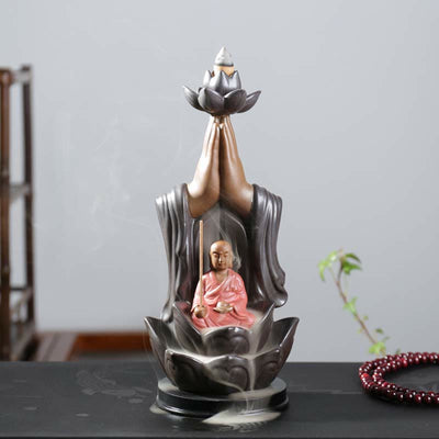 Buddha Stones Buddha Avalokitesvara Chenrezig Ksitigarbha Ceramic Lotus Blessing Backflow Incense Burner Incense Burner BS 13