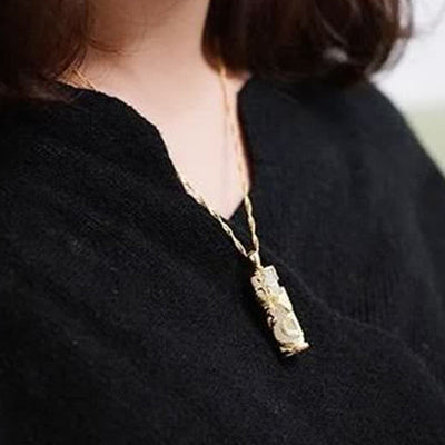 Buddhastoneshop Jade Dragon Phoenix Copper Blessing Harmony Necklace Pendant
