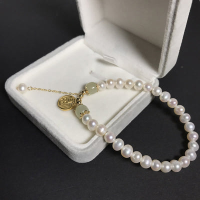 Buddha Stones Natural Pearl Hetian Jade Happiness Wisdom Bead Bracelet Bracelet BS 7