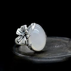 Buddha Stones 990 Sterling Silver Natural Chalcedony Plum Positive Harmony Ring Ring BS 61.9-64.1mm
